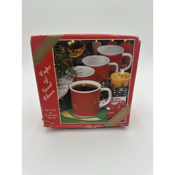 Vintage 1985 Japan Westwood Lot Of 4 Cups Of Good Cheer Coffee Cup Christmas - Picture 1 of 6